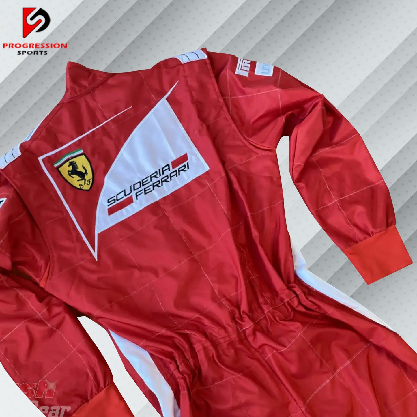 2014 Fernando Alonso Ferrari F1 race suit in red with Shell, Santander, and Ferrari logos