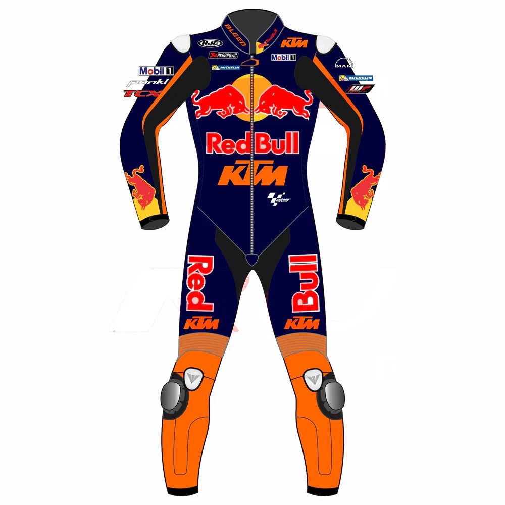 2023 Brad Binder MotoGP leather racing suit front view navy orange Red Bull KTM graphics