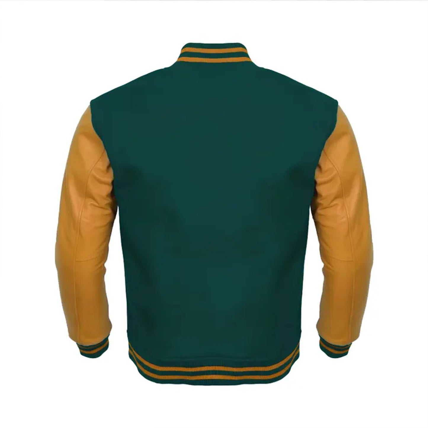Mens Varsity Letterman Green Body Mustard Yellow leather Sleeves Baseball Jacket Team Varsity Jacket