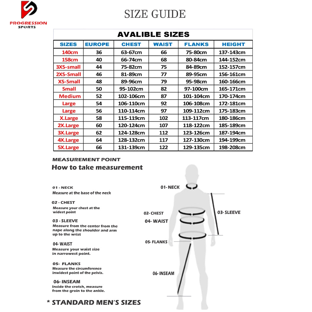 PROGRESSION SPORTS SIZE CHART