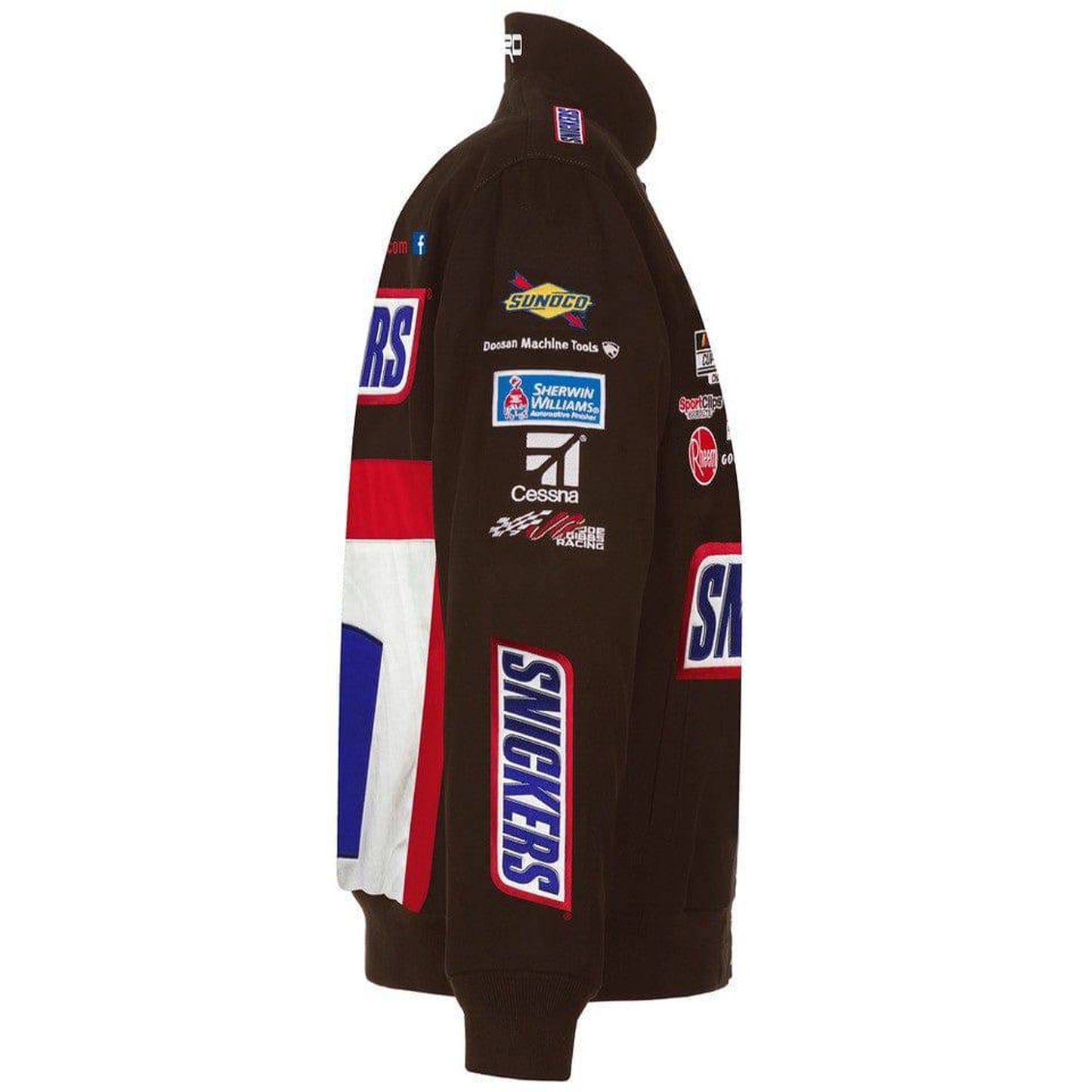 Kyle Busch Brown Snickers Full-Snap Twill Uniform Jacket by Progression Race Wear – limited edition JH Design NASCAR racing jacket with embroidered Snickers logos.