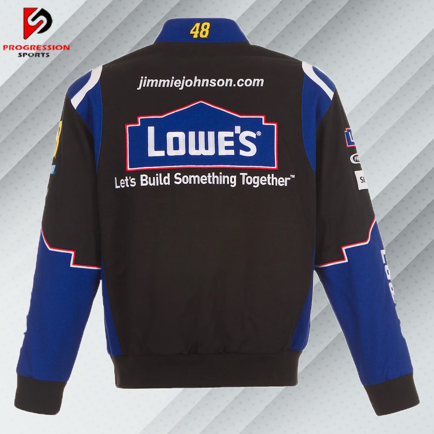 2024 Men's JH Design Jimmie Johnson Black Lowe's Twill Driver Uniform Full-Snap Jacket