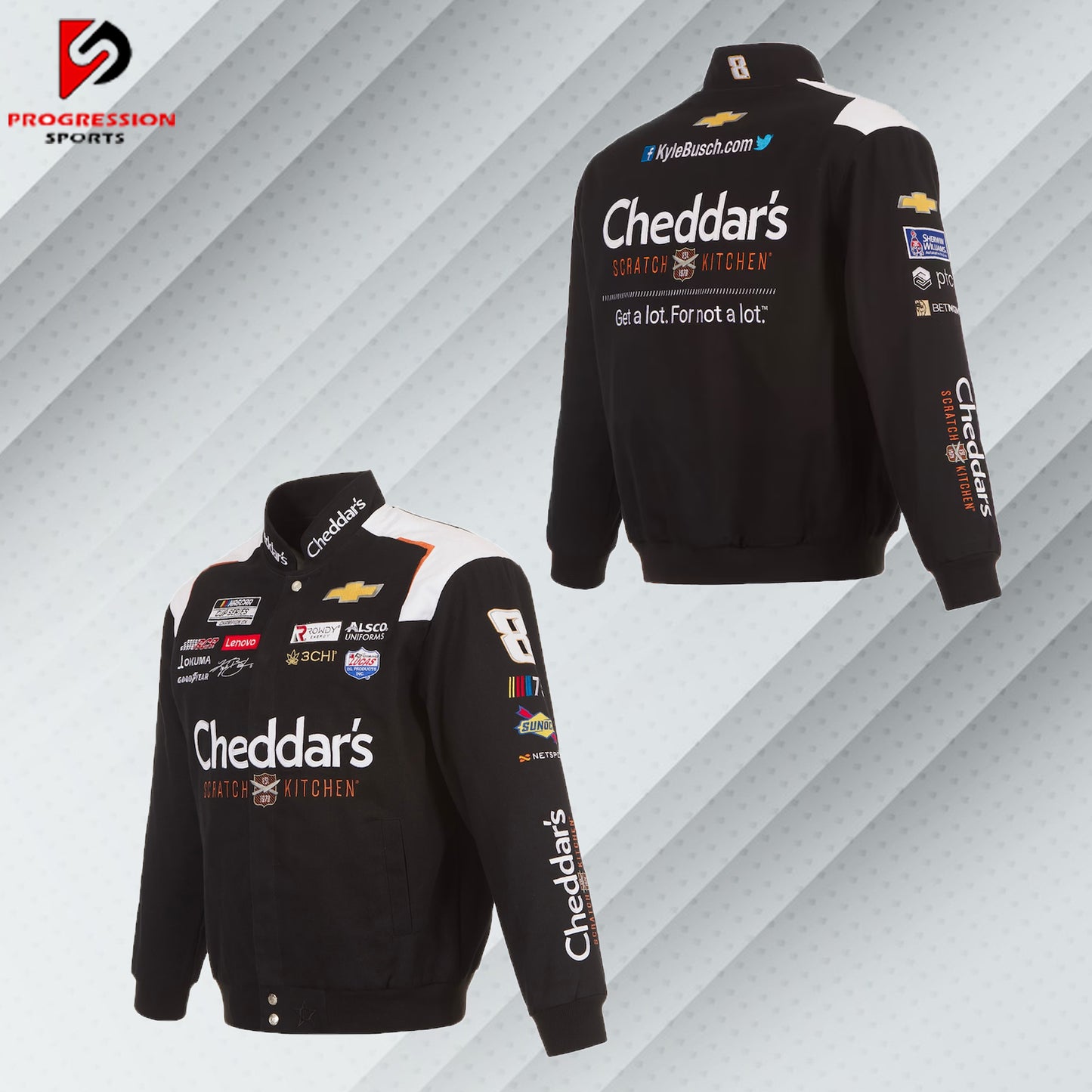 Nascar Kyle Busch JH Design Cheddar's Cotton Twill Uniform Full Snap Jacket-Black