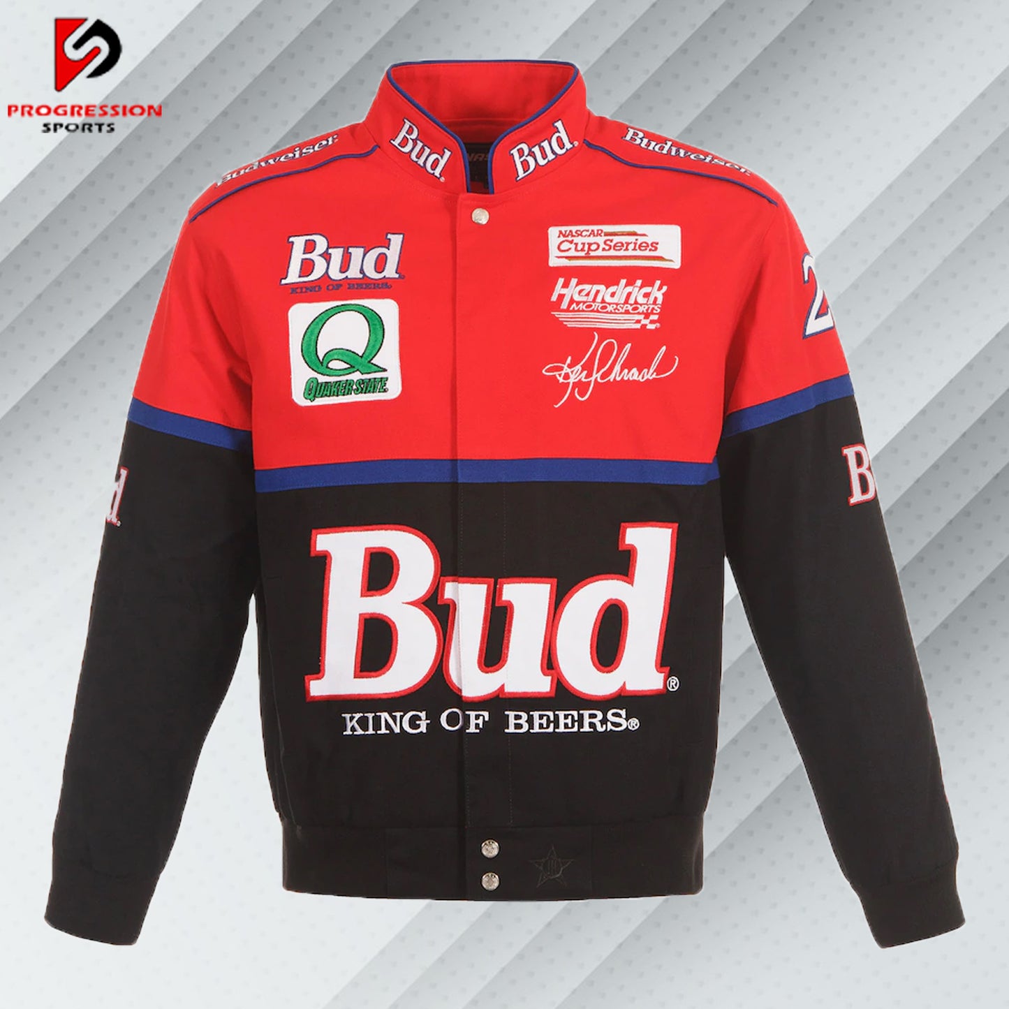 Men's JH Design Black/Red Ken Schrader Bud Twill Driver Uniform Full-Snap Jacket