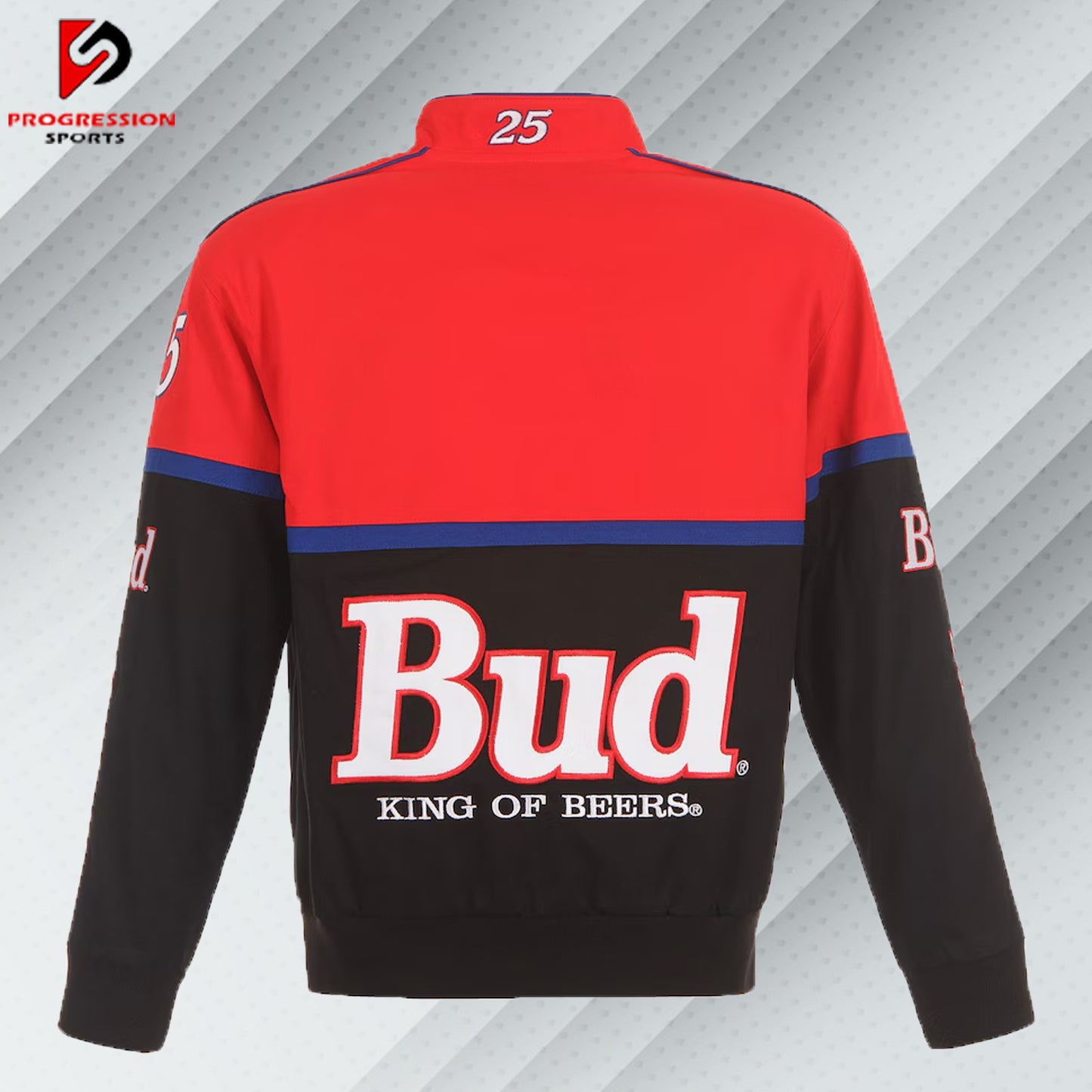 Men's JH Design Black/Red Ken Schrader Bud Twill Driver Uniform Full-Snap Jacket