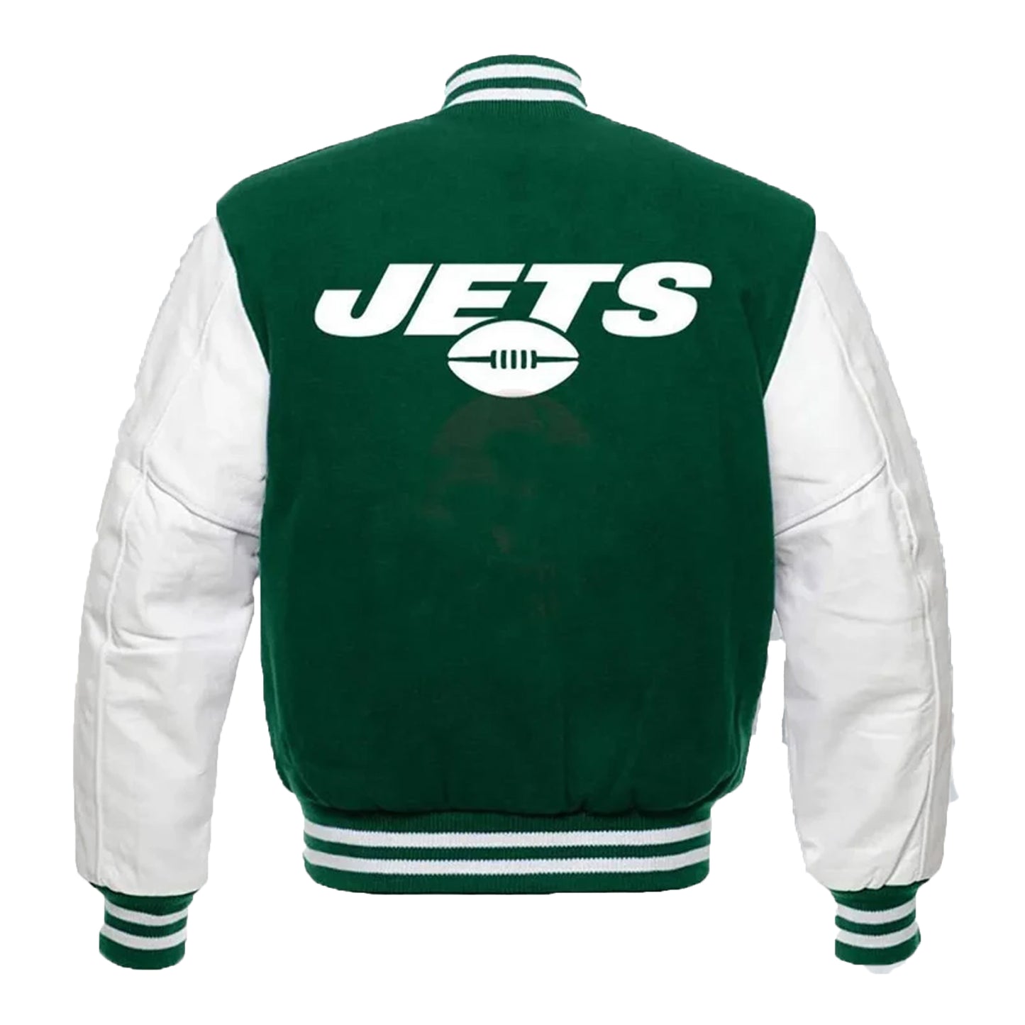 “New York Jets wool and leather varsity bomber jacket”