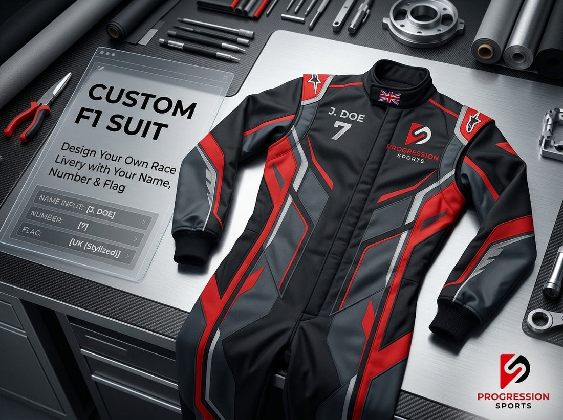 Custom F1 Suit: Design Your Own Race Livery with Your Name, Number & Flag