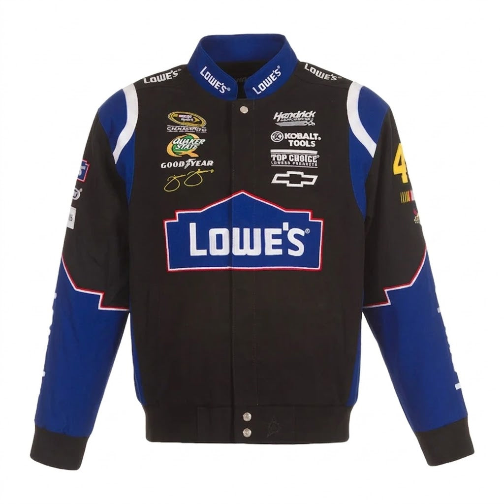 2024 Jimmie Johnson Lowe’s Schwarzer Twill Fahreruniform Full-Snap Jacke