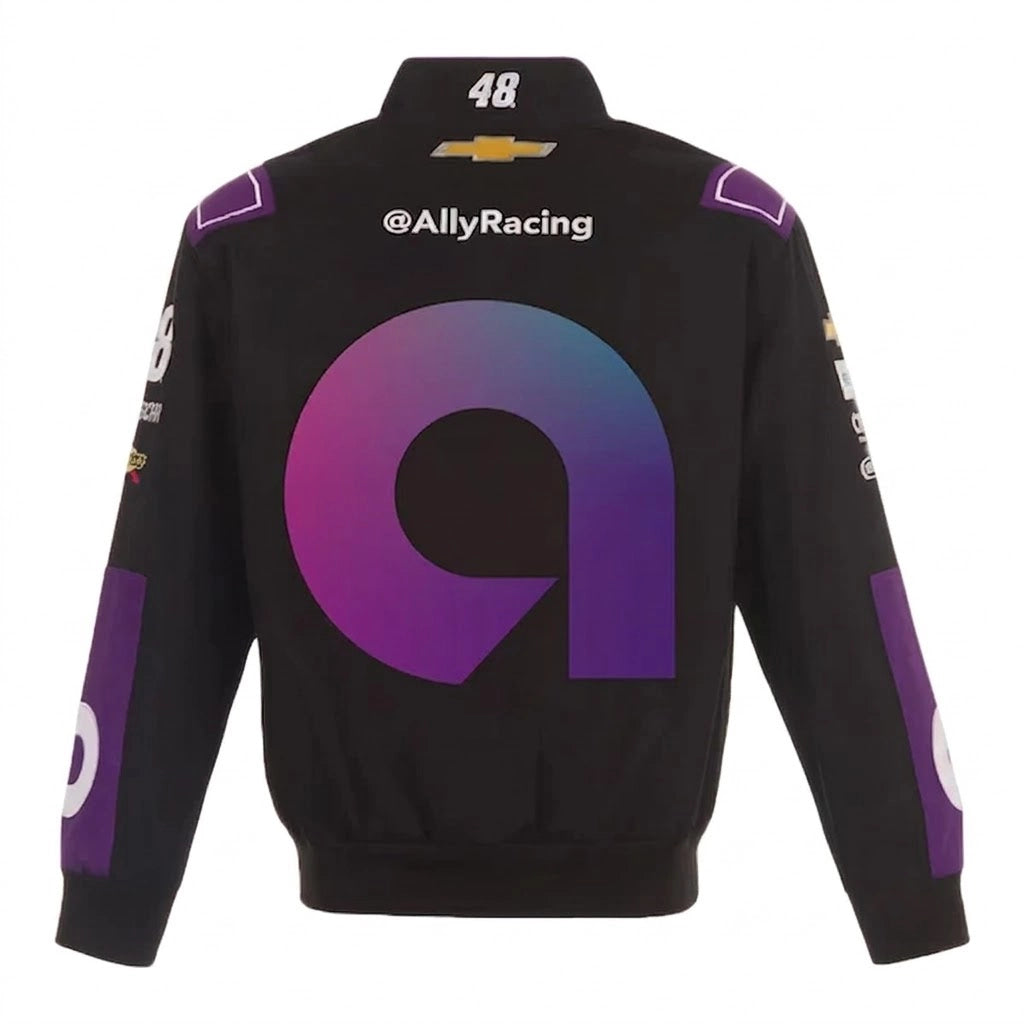Alex Bowman Ally Black Twill-Uniformjacke mit durchgehendem Druckknopfverschluss