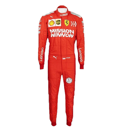 2019 Charles Leclerc Red F1 Race Suit front view with sponsor graphics and driver number 16