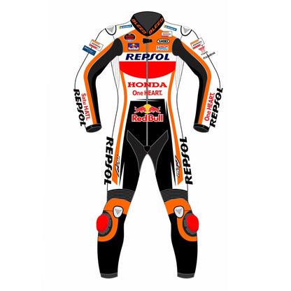2021 Pol Espargaro MotoGP leather racing suit front view orange white red Repsol Honda graphics