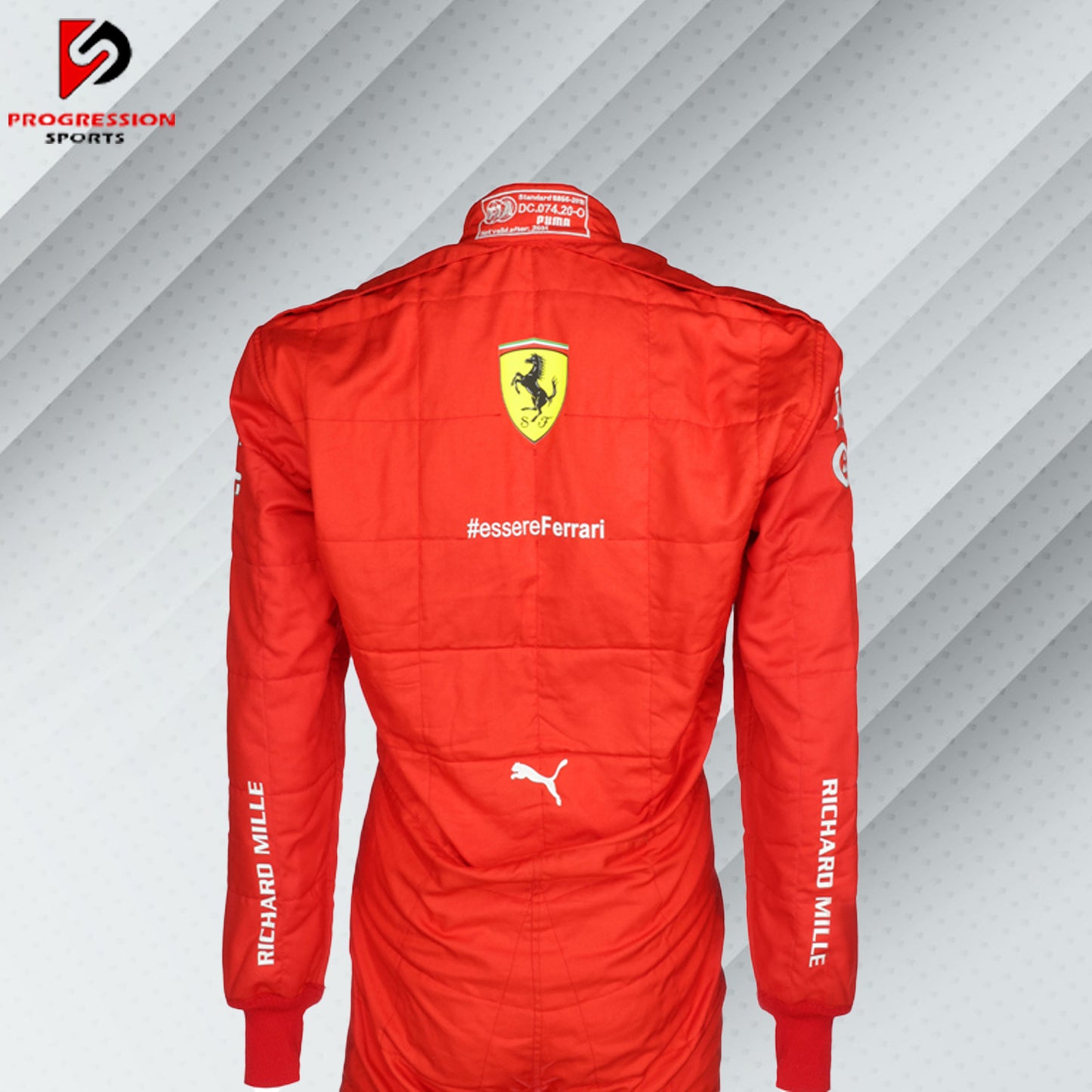 2021 Carlos Sainz Ferrari F1 race suit in red with Mission Winnow, Shell, and Ray-Ban sponsor logos