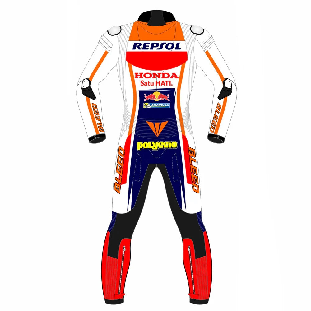 2022 Aleix Espargaro MotoGP leather racing suit back view white orange navy graphics