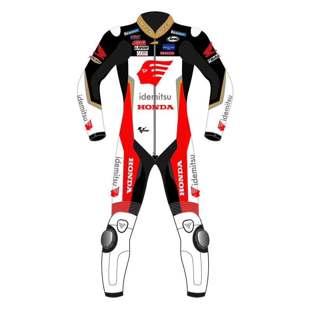 2022 Honda Idemitsu LCR MotoGP leather racing suit front view white red black graphics