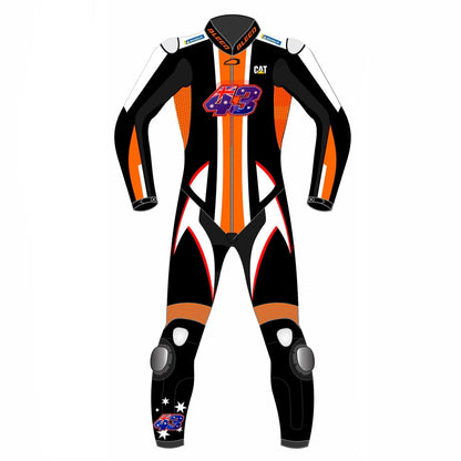 2022 Jack Miller MotoGP leather racing suit front view KTM Winter Test orange black graphics number 43