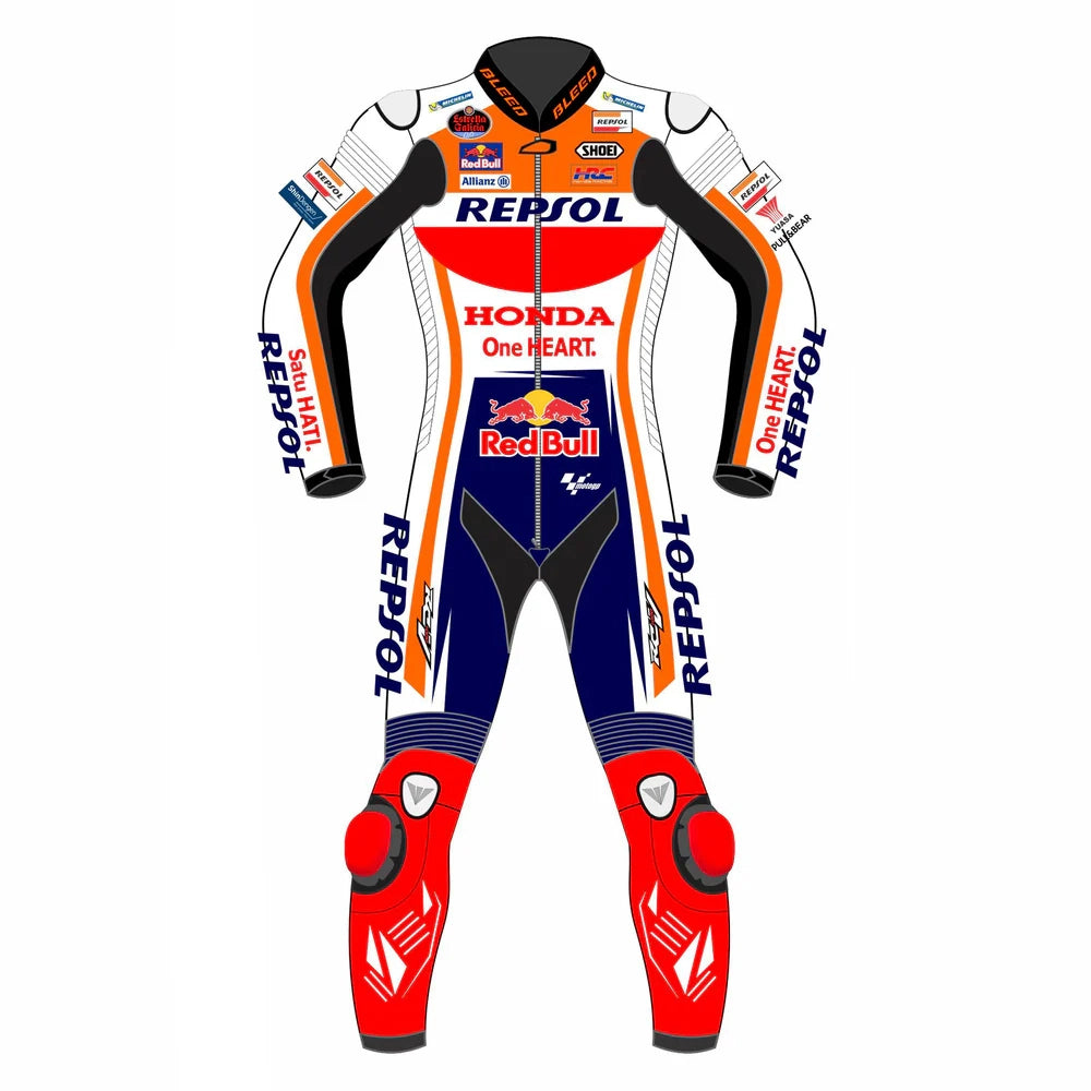 2022 Aleix Espargaro MotoGP leather racing suit back view white orange navy graphics