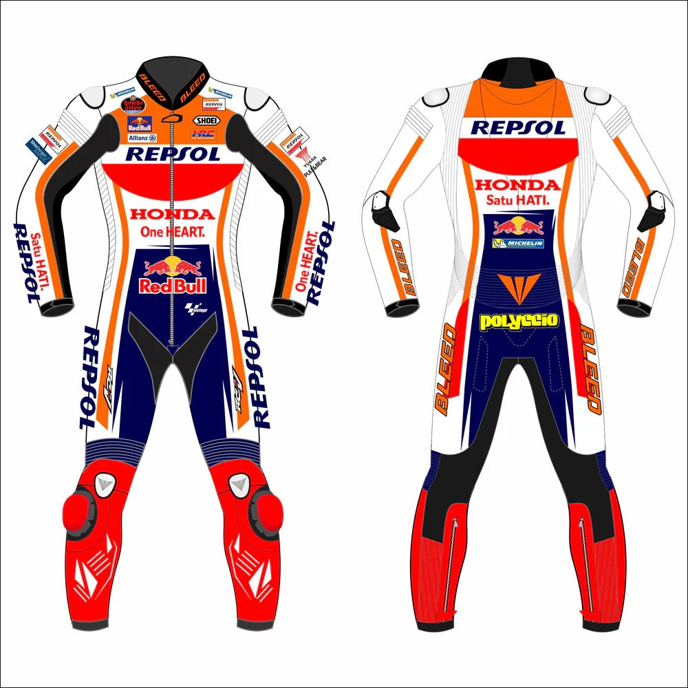 2022 Aleix Espargaro MotoGP leather racing suit back view white orange navy graphics