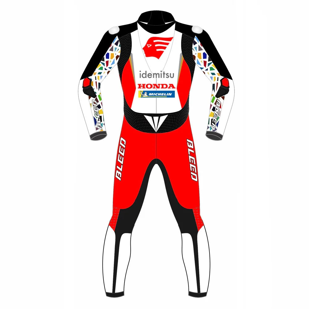 2022 Honda Idemitsu LCR MotoGP leather racing suit front view white red black graphics