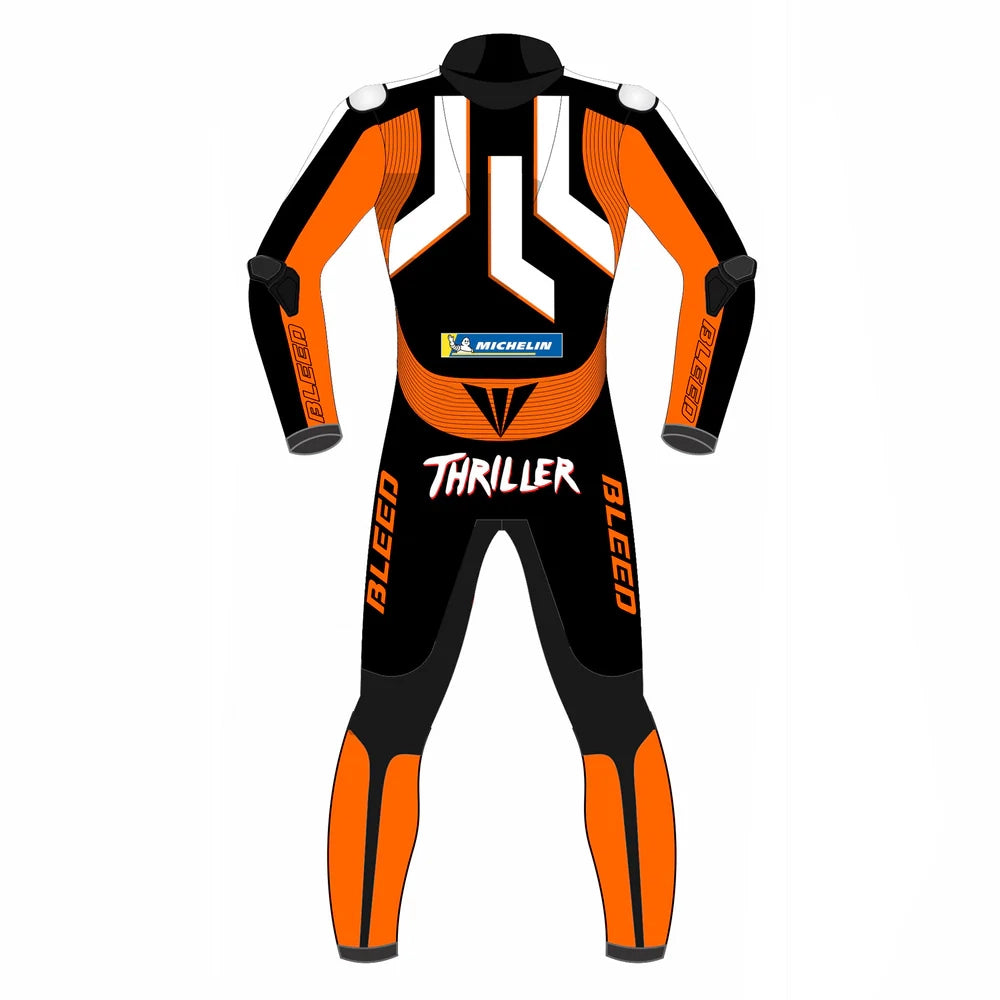 2022 Jack Miller MotoGP leather racing suit front view KTM Winter Test orange black graphics number 43