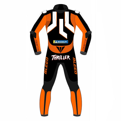2022 Jack Miller MotoGP leather racing suit front view KTM Winter Test orange black graphics number 43