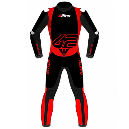 2023 Alex Rins MotoGP leather racing suit front view black red Honda LCR winter test graphics number 42