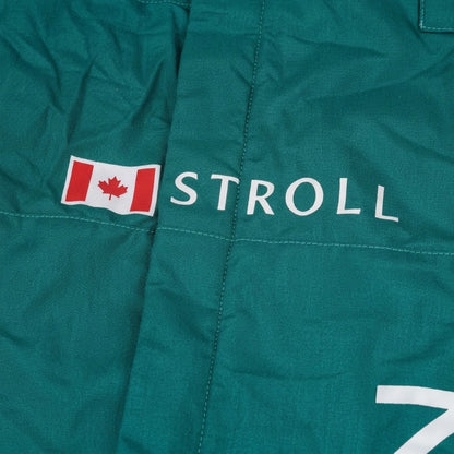 2023 Lance Stroll Miami GP Aston Martin F1 race suit front view in British racing green with Canadian flag belt detail and Aramco logo