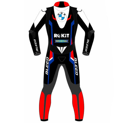 2023 Michael van der Mark WSBK leather racing suit front view white black red blue ROKiT BMW Motorrad graphics