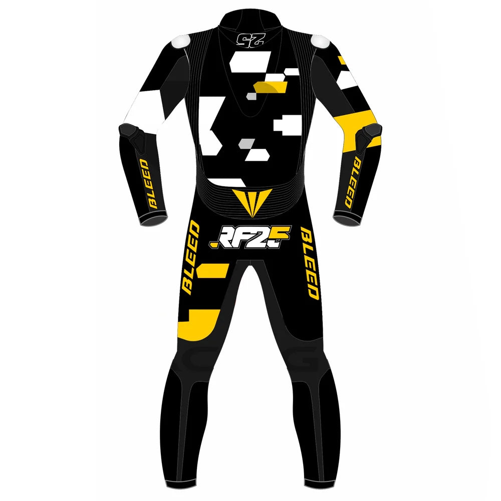2023 Raul Fernandez MotoGP leather racing suit front view black white yellow 25 Aprilia Winter Test graphics