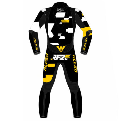 2023 Raul Fernandez MotoGP leather racing suit front view black white yellow 25 Aprilia Winter Test graphics