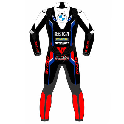 2023 Scott Redding WSBK leather racing suit front view white black red blue ROKiT BMW Motorrad graphics
