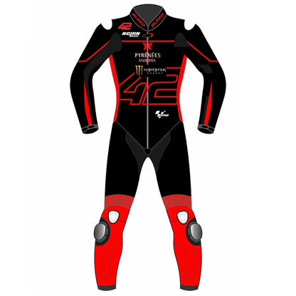 2023 Alex Rins MotoGP leather racing suit front view black red Honda LCR winter test graphics number 42