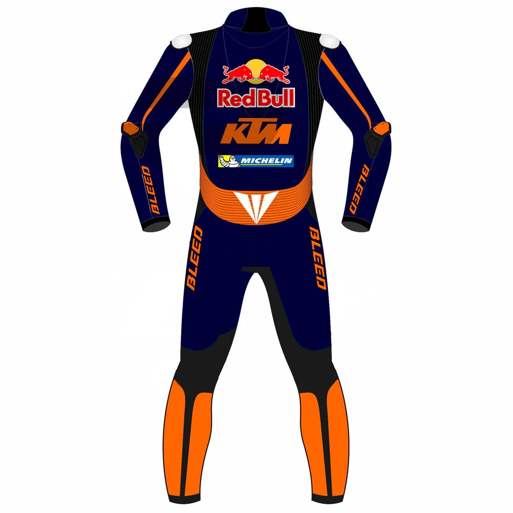 2023 Brad Binder MotoGP leather racing suit front view navy orange Red Bull KTM graphics