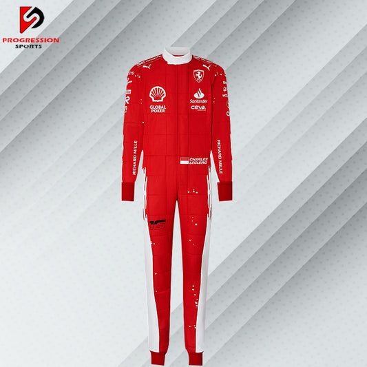 2023 Carlos Sainz Ferrari F1 Las Vegas GP special edition race suit in unique red and white livery with sponsor logos


