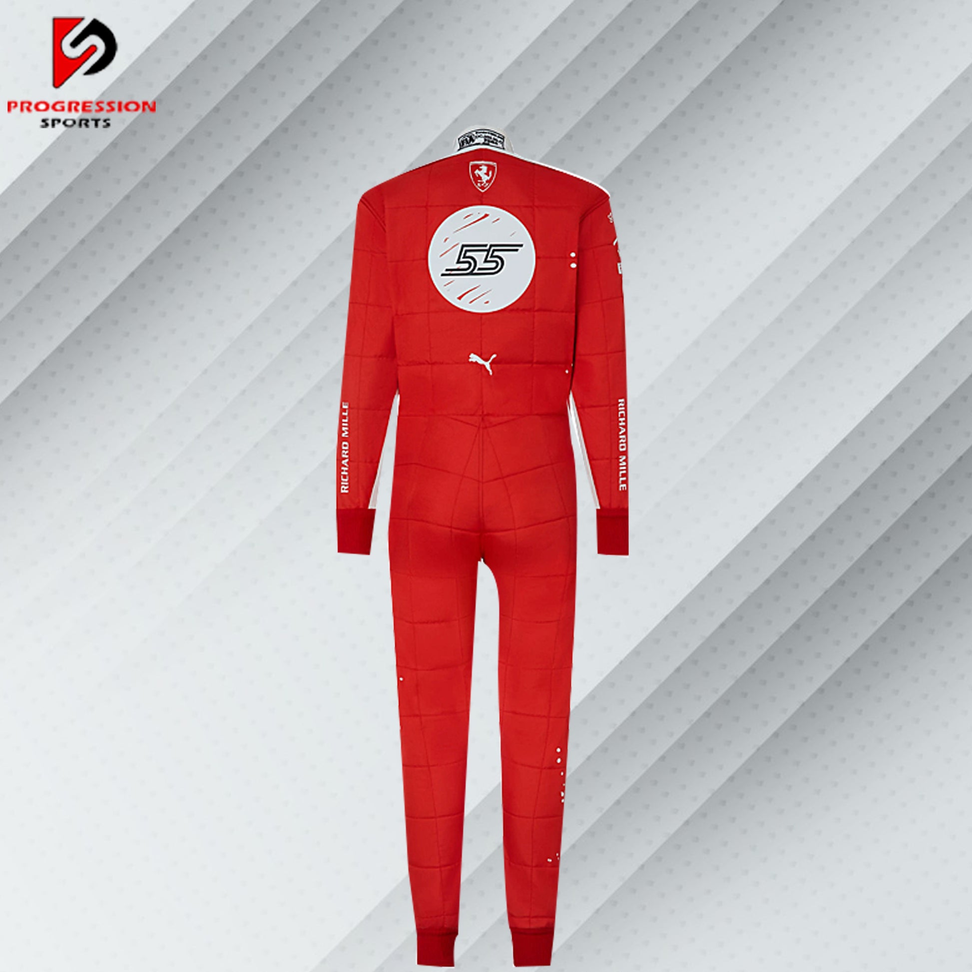 2023 Carlos Sainz Ferrari F1 Las Vegas GP special edition race suit in unique red and white livery with sponsor logos


