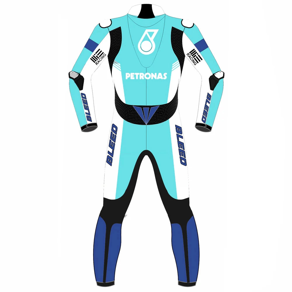 2023 Eric Granado WorldSBK leather racing suit front view turquoise blue Petronas MIE Honda graphics