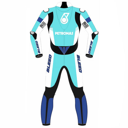 2023 Eric Granado WorldSBK leather racing suit front view turquoise blue Petronas MIE Honda graphics