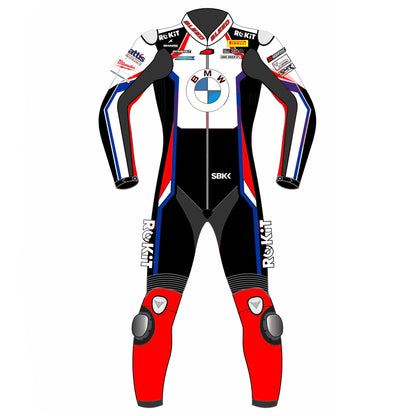 2023 Scott Redding WSBK leather racing suit front view white black red blue ROKiT BMW Motorrad graphics