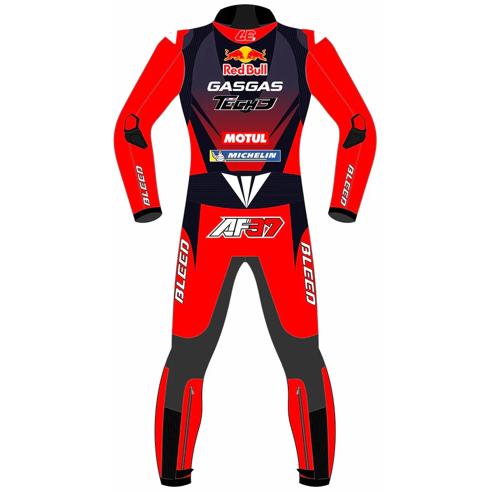 2024 Augusto Fernandez Red Bull GasGas MotoGP leather race suit in red and black with CE Level 2 armor, front view