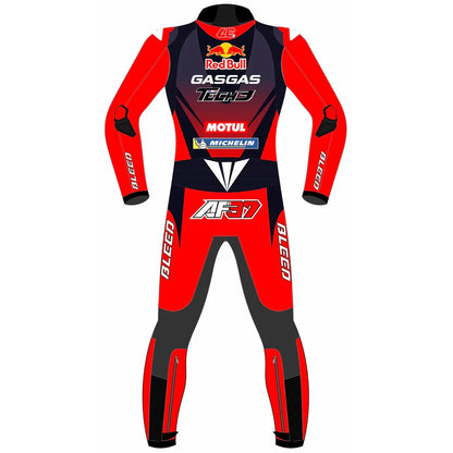 2024 Augusto Fernandez Red Bull GasGas MotoGP leather race suit in red and black with CE Level 2 armor, front view