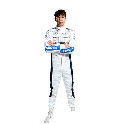 2024 Alexander Albon Williams F1 Race Suit in white and blue livery front view