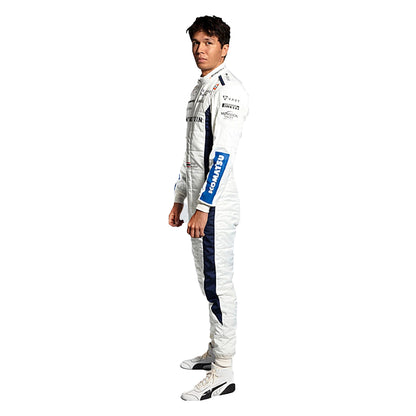 2024 Alexander Albon Williams F1 Race Suit in white and blue livery front view