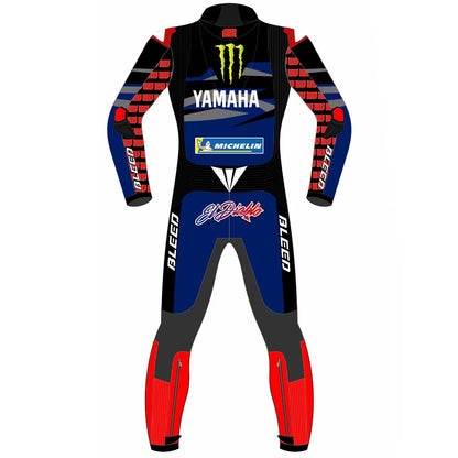 2024 Fabio Di Giannantonio VR46 Pertamina Enduro MotoGP leather race suit in white and fluo yellow with CE Level 2 armor, front view