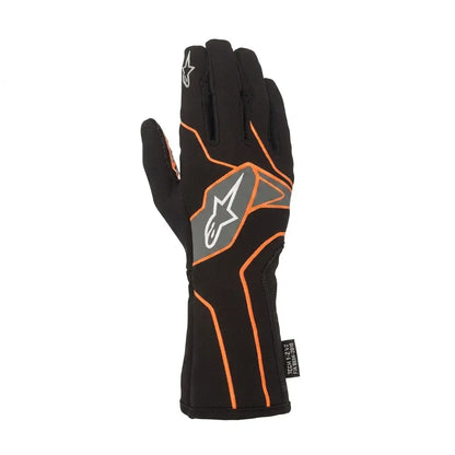Lando Norris 2026 F1 Race Suit Set featuring papaya orange and black race suit with 2026 leg print, black and orange racing gloves, and low-profile driving shoes