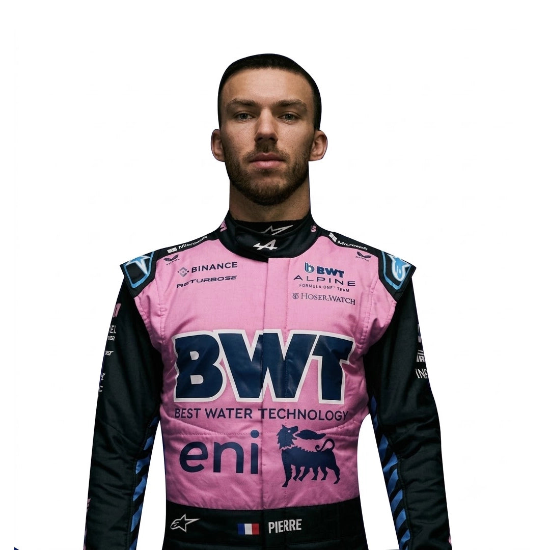 BWT Alpine style karting suit with Pierre Gasly PG10 driver detail