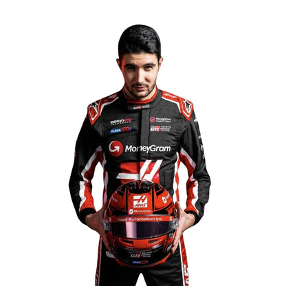 Haas F1 style karting suit with Esteban Ocon driver number 31 thigh detail