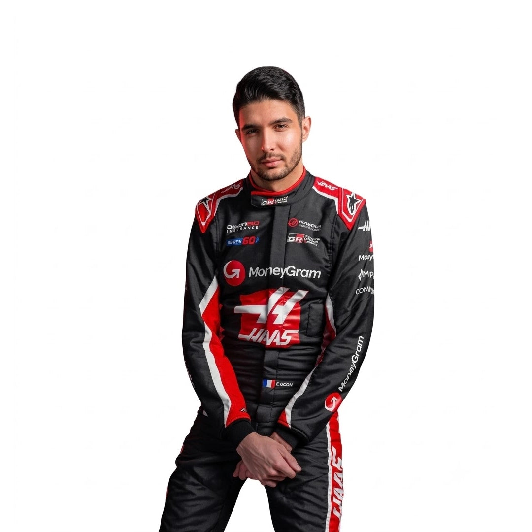 Haas F1 style karting suit with Esteban Ocon driver number 31 thigh detail