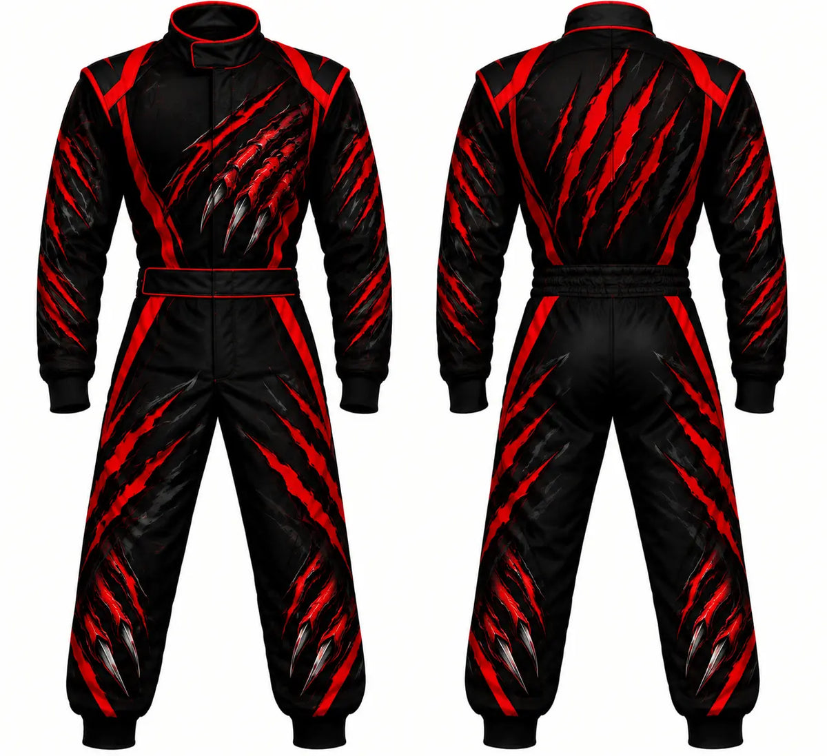 2026 Custom Halloween race suit monster claw edition front and back view featuring metallic monster claw and red scratch sublimated graphics