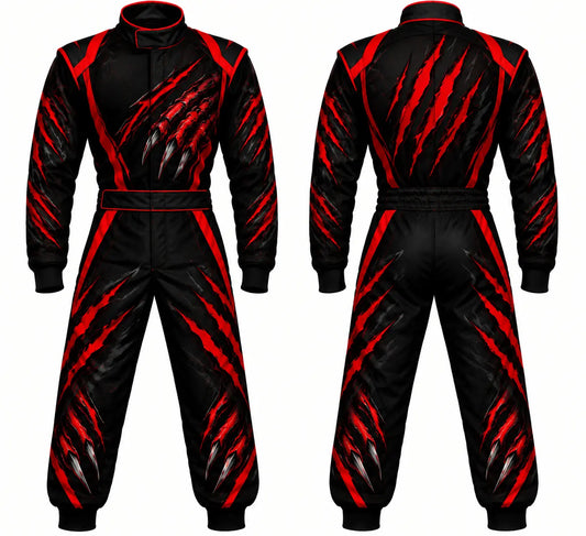 2026 Custom Halloween race suit monster claw edition front and back view featuring metallic monster claw and red scratch sublimated graphics
