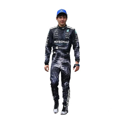 2026 Kimi Antonelli Japanese GP Mercedes F1 Race Suit featuring wolf graphic pattern in dark grey and black