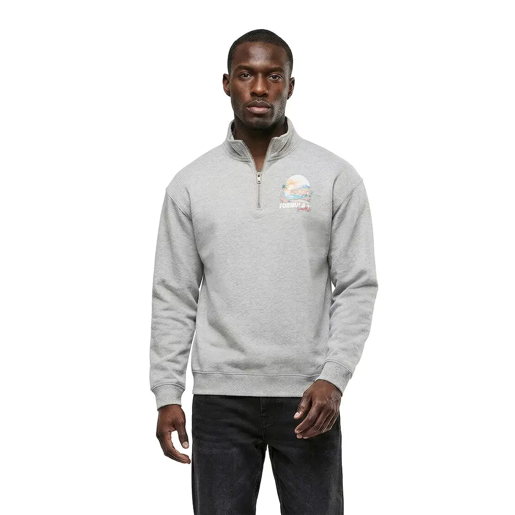 Formula 1 Retro Graphic 1/4 Zip Sweatshirt – Grey | Vintage F1 Apparel